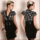 Vestido Preto com Top Estampado P&B