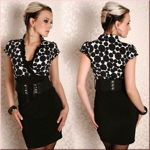 Vestido Preto com Top Estampado P&B