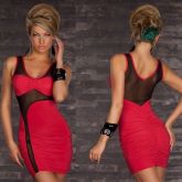 Vestido Vermelho com Detalhe em Renda Preta